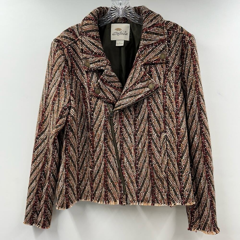 Bob Timberlake Womens Wool Blend‎ Jacquard Tweed Moto Jacket Coat Size L